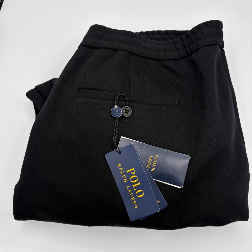 Polo Ralph Lauren Double Knit Suit Trousers Mens 39x30 Black Preppy Drawstring